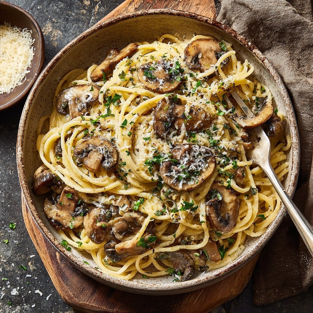 Cremige Pilz-Knoblauch-Pasta